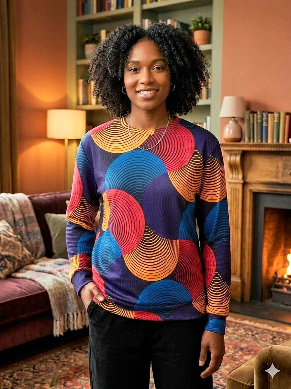 Sister Amy Geometric Long Sleeve Top in Blue & Pink Size Medium